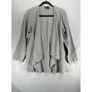 Fenini Cardigan Womens Size‎ S 100% Linen Waterfall Drape Open Lagenlook Jacket